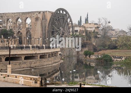 Magnificent Waterwheels of the Past, 'the Giant Norias of Hama', Syria Stock Photo