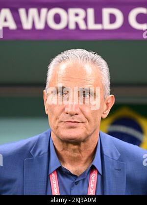 Lusail, Qatar. 24th Nov, 2022. Soccer: World Cup, Brazil - Serbia, Preliminary Round, Group G, Matchday 1, Lusail Iconic Stadium, Coach Tite of Brazil is waiting for the match to start. Credit: Robert Michael/dpa/Alamy Live News Stock Photo