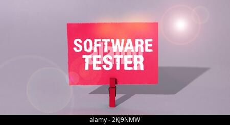 Text caption presenting Software Tester. Word for implemented to protect software against malicious attack Stock Photo