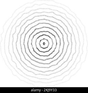 Texture concentric ripple circles set. Sonar or sound wave rings collection. Epicentre, target, radar icon concept. Radial signal or vibration Stock Vector