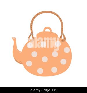 Teapot decorated with flowers simple doodle cartoon vector illustration, kitchen utensil for making hot drinks tea, coffee, hand drawn design element Stock Vector