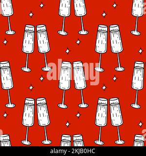 Seamless pattern with glasses of champagne in doodle style Stock Vector
