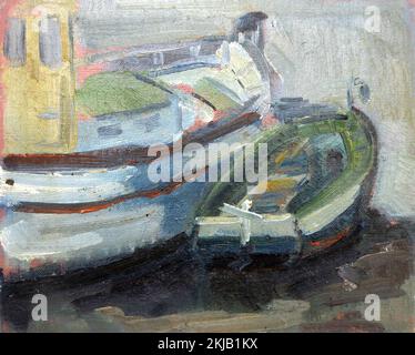 oil painting of boats on tablex, detail of boats painted in oil, oil, artistic, art, nautical theme, boats, painting, Stock Photo