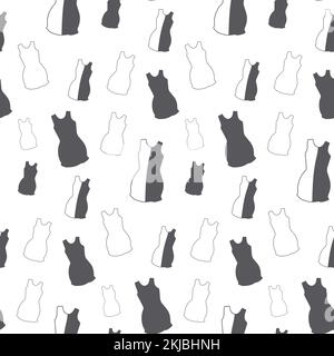 Endless pattern from outline short sleeve summer dresses in trendy gray shades. Abstract background. Repeating Texture. Layout for wrapping paper, poster, cards or price tag, banner. Lifestyle. EPS Stock Vector