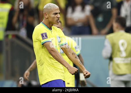 LUSAIL CITY - Richarlison of Brazil celebrates the 1-0 during the FIFA World Cup Qatar 2022 group G match between Brazil and Serbia at Lusail Stadium on November 24, 2022 in Lusail City, Qatar. AP | Dutch Height | MAURICE OF STONE Credit: ANP/Alamy Live News Stock Photo