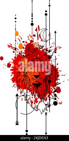 splatter colors tattoo lion illustration in vector format Stock Vector