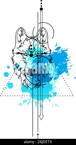 splatter colors tattoo wolf illustration in vector format Stock Vector