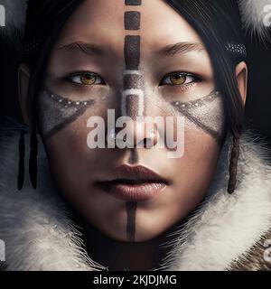 Inuit woman face, Canada, Nunavut, Hudson Bay, Kivalliq, Arviat Stock Photo