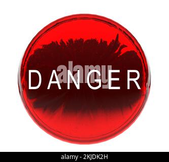 Red pink orange gradient color control push danger font text calligraphy symbol warning stop emergency button security switch risk protection start bu Stock Photo