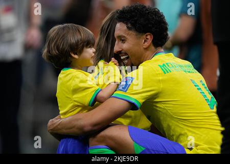 Lusail, Qatar. 24th Nov, 2022. Marquinhos (BRA) Football/Soccer : FIFA World Cup Qatar 2022 Group G match between Brazil 2-0 Serbia at Lusail Stadium in Lusail, Qatar . Credit: Naoki Morita/AFLO SPORT/Alamy Live News Stock Photo