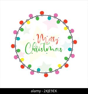Merry Christmas with Light Wreath vector illustration Stock Vector