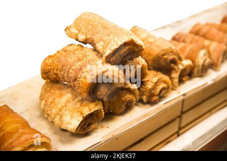 Die cut of Chashu Crispy Pork on white isolated. Stock Photo