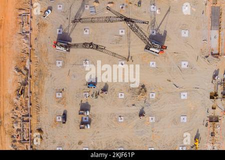 During construction process lot of heavy equipment is used on construction site Stock Photo