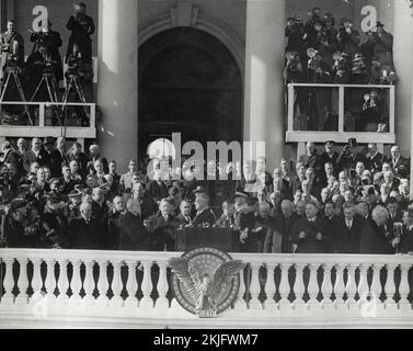 US President Franklin D Roosevelt taking the Oath of Office from Chief Justice Charles Evan Hughes at his third Inaugural Ceremony. January 20, 1941. Photo credit https://commons.wikimedia.org/w/index.php?curid=43536456 Stock Photo