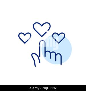Giving positive feedback. Index finger choosing heart symbols. Pixel perfect, editable stroke line icon  Stock Vector