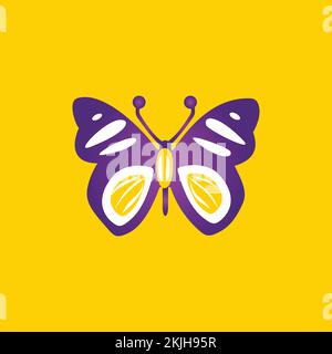 Cartoon butterfly Vector illustration on a yellow background Stock Vector