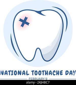 National Toothache Day on February 9 with Teeth for Dental Hygiene so as not to Cause Pain in Flat Cartoon Hand Drawn Templates Illustration Stock Vector