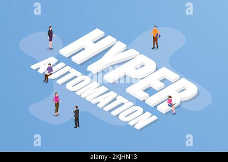 hyper automation big text word and people around with modern isometric style vector illustration Stock Photo