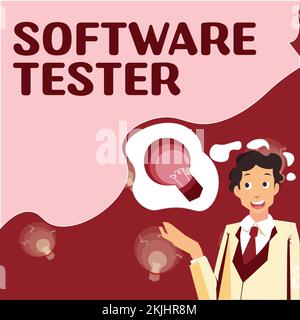 Sign displaying Software Tester, Business approach implemented to protect software against malicious attack Stock Photo