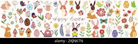 Easter Design Element Vector Illustration Set Isolated On A Plain Background. Stock Vector