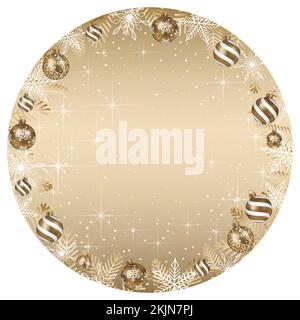 Abstract Vector Round Frame Illustration With Christmas Balls And Luminous Gold Background Isolated On A White Background. Stock Vector