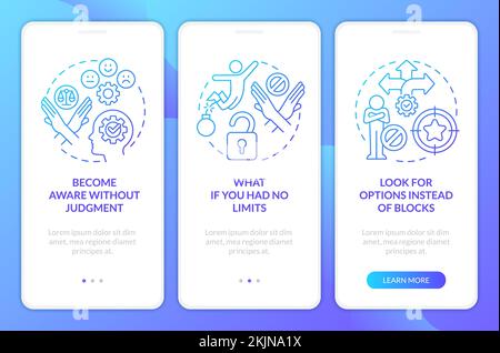 Break mindset limitations blue gradient onboarding mobile app screen Stock Vector