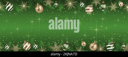 Abstract Vector Seamless Background Illustration With Christmas Balls And Luminous Green Background Isolated On A White Background. Stock Vector