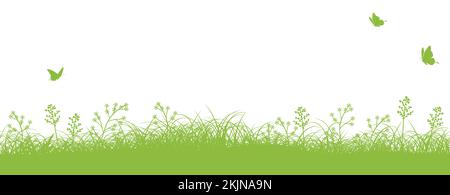 Seamless Green Grassy Field Vector Background Illustration With Text Space. Horizontally Repeatable. Stock Vector