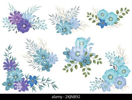 Set Of Watercolor Floral Elements Isolated On A white Background. Vector Illustration. Stock Vector