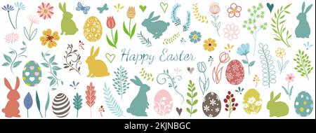 Easter Design Element Vector Illustration Set Isolated On A White Background. Stock Vector