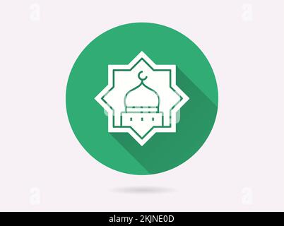 Islamic octagonal star ornament icon. Simple illustration with long shadow for graphic and web design. Stock Vector