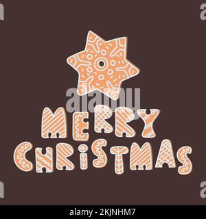 GINGERBREAD LETTERS New Year Merry Christmas Cartoon Dessert Lettering Clip Art Vector Illustration Set For Print Stock Vector