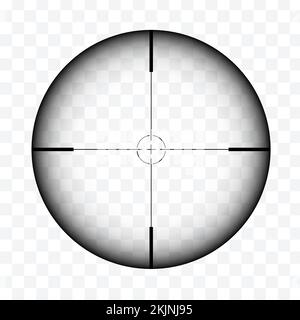 Realistic illustration of sniper rifle circular sight with crosshairs on transparent background - vector Stock Vector