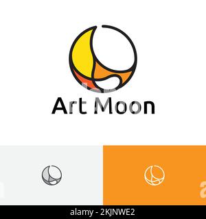 Art Moon Colorful Crescent Sky Outline Logo Stock Vector