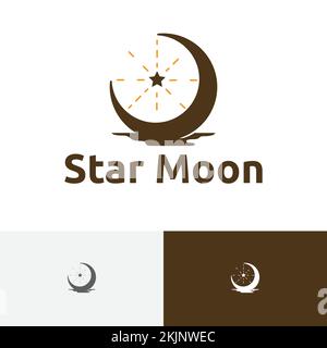 Star Moon Crescent Night Sky Vintage Retro Logo Stock Vector