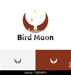 Bird Moon Eagle Wings Fly Stars Crescent Moon Logo Stock Vector