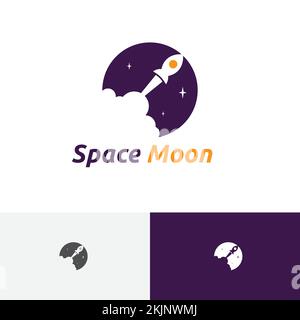 Space Moon Rocket Launch Explore Adventure Science Logo Stock Vector