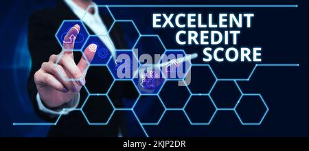 Handwriting text Excellent Credit Score. Business showcase person's report of financial standing and capacity to pay Stock Photo