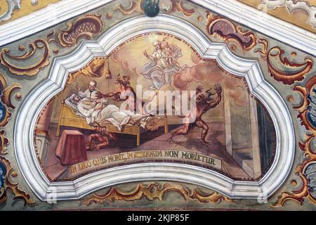 The scapular protects the dying, fresco in the parish church of Our Lady of Snow in Kutina, Croatia Stock Photo