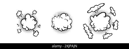 Comic boom effect clouds. Set of explosion bubbles and smoke. Vector illustration isolated on white background Stock Vector