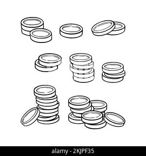 Coins pile as a symbol of wealth and luxary. Set coins stacks. Vector illustration isolated in white background Stock Vector