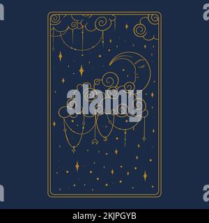 Tarot sacred golden card. Occult tarot design for oracle card covers. Vector illustration isolated in blue background Stock Vector
