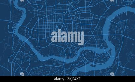 Dark blue Chongqing city area vector background map, roads and water illustration. Widescreen proportion, digital flat design roadmap. Stock Vector