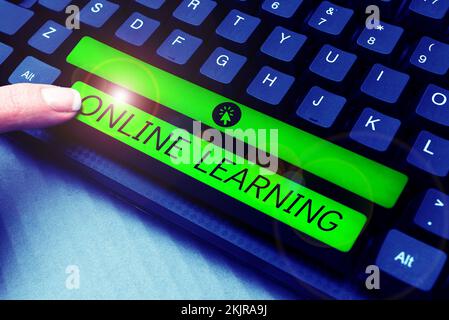 Handwriting text Online Learning. Conceptual photo Larning with the assistance of the Internet and a computer Stock Photo