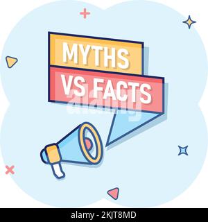 Myths vs facts megaphone icon in comic style. True or false loudspeaker cartoon vector illustration on white isolated background. Comparison bullhorn Stock Vector