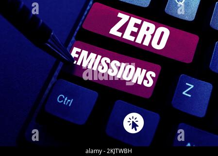 Hand writing sign Zero Emissions. Business overview emits no waste products that pollute the environment Stock Photo