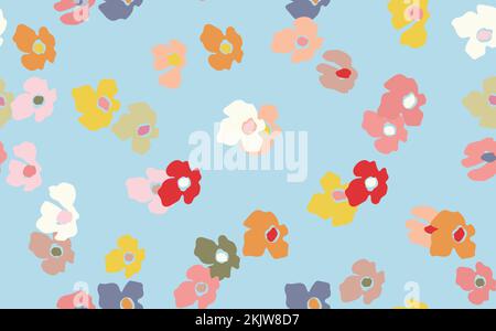 Seamless floral pattern based on traditional folk art ornaments. Colorful flowers on color background. Scandinavian style. Sweden nordic style. Vector Stock Vector