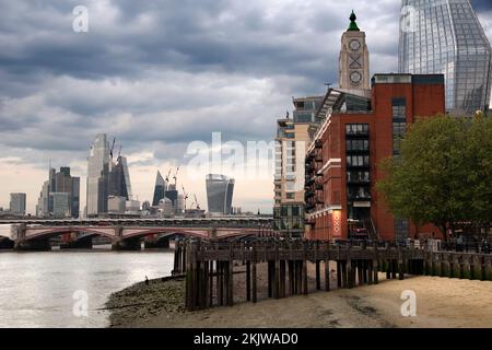 London, UK - 30th April 2022: View of the OXO tower and Thames Stock Photo