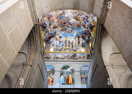 Ceiling adorned with frescoes, Royal Site of San Lorenzo de El Escorial (Monasterio y Sitio de El Escorial), San Lorenzo de El Escorial, Madrid, Spain
