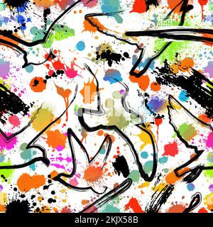 Seagulls flying in the sky, Colored blots pattern. seamless vector Stock Vector